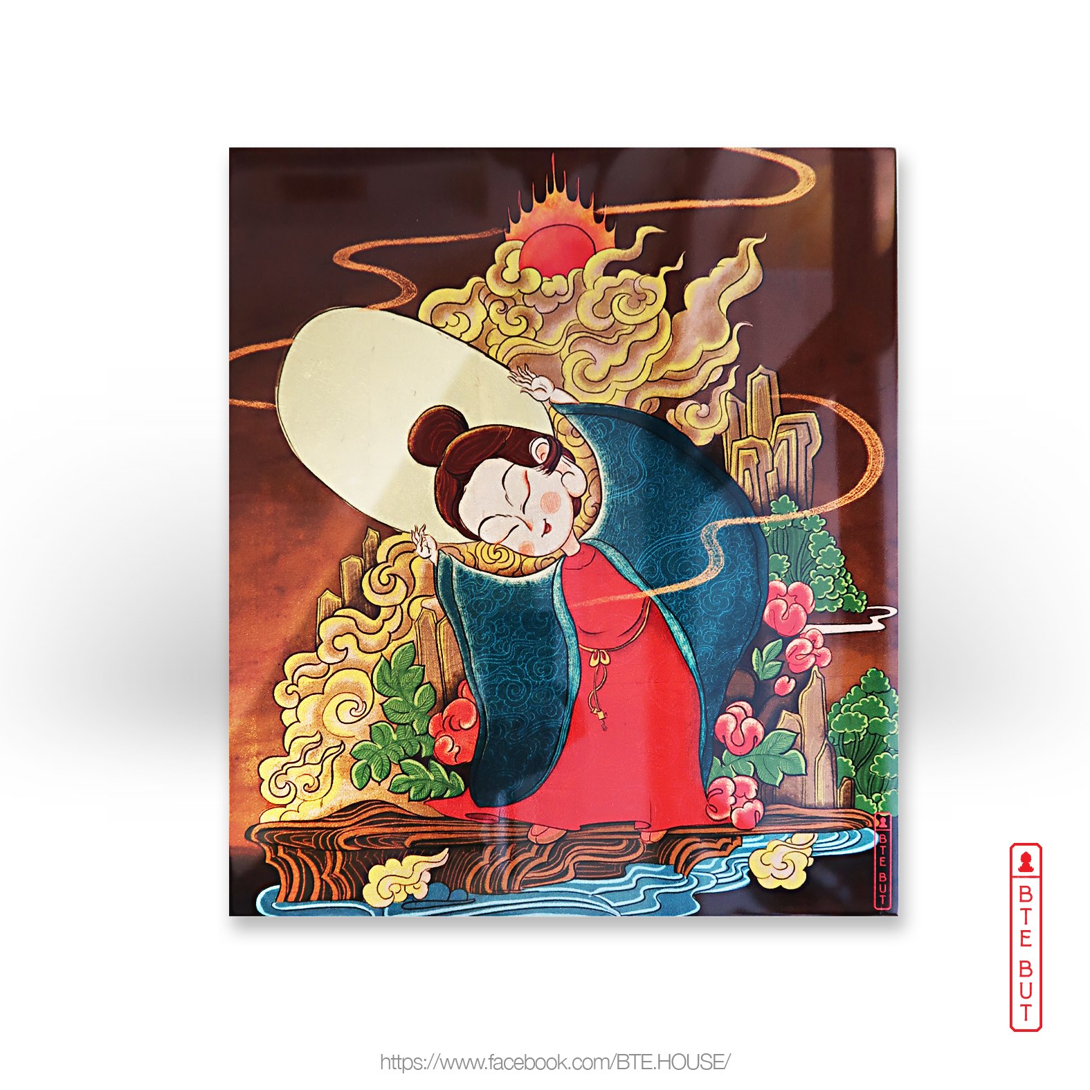 TRANH SƠN MÀI DÁT BẠC - QUAN ÂM NGHIÊNG NGƯỜI