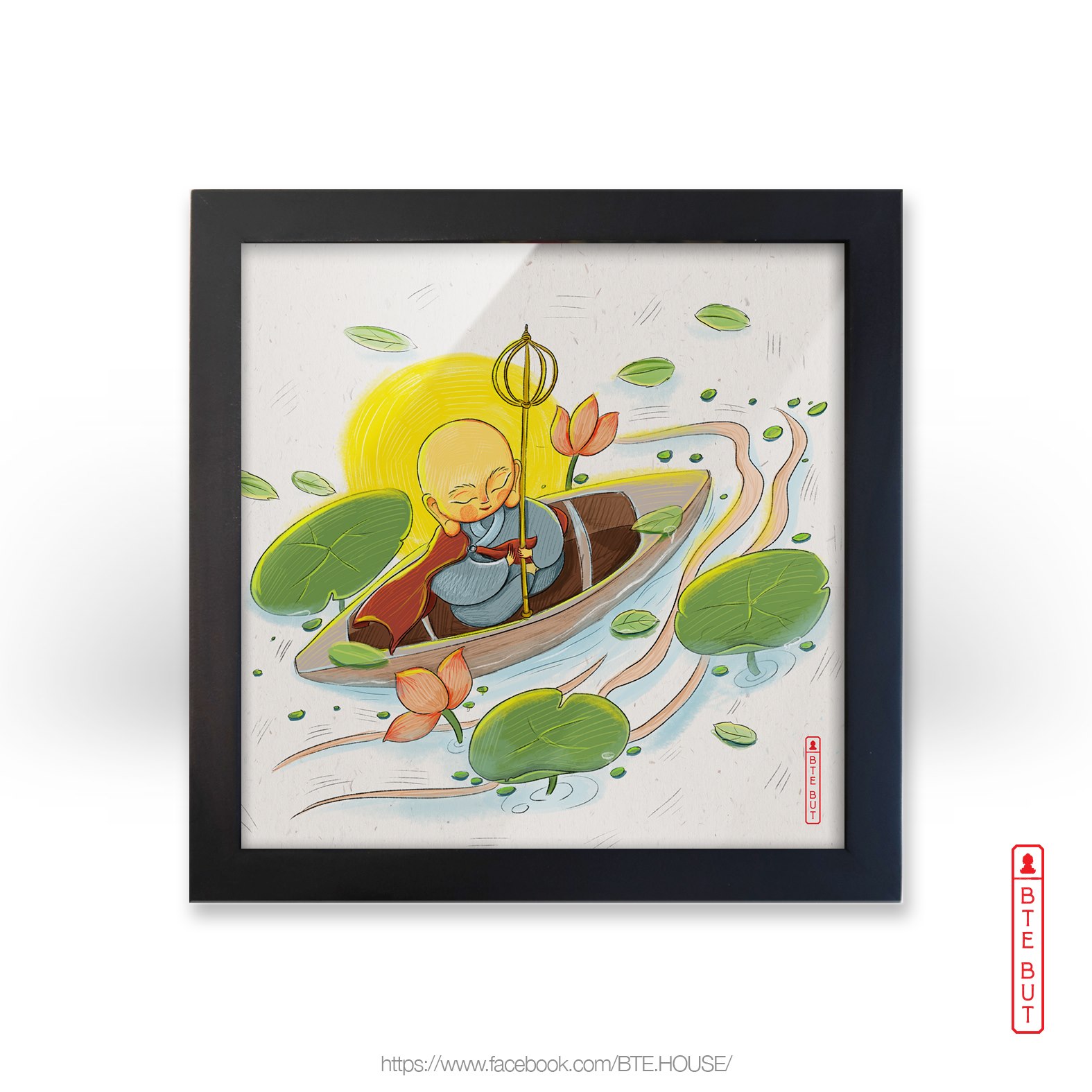Tranh giấy Art - Ngài Địa Tạng Tọa Thiền Trên Thuyền
