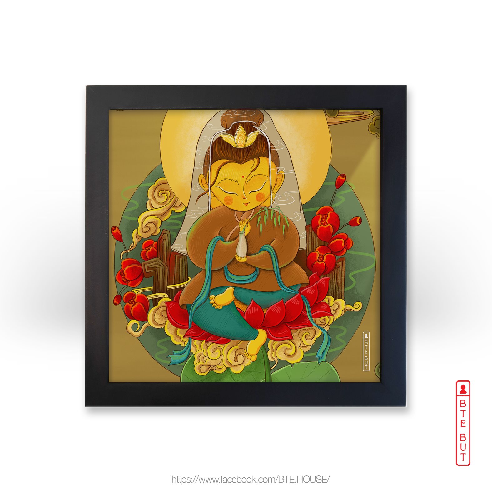 Tranh giấy Art - Quan Thế Âm Tọa Thiền