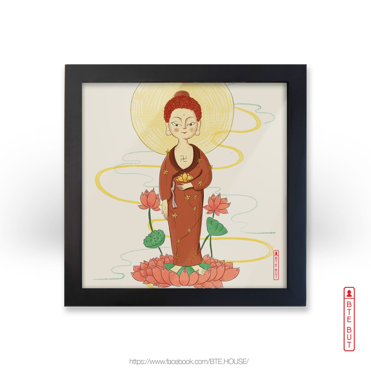 Tranh giấy Art - Phật A Di Đà Tay Cầm Đóa Hoa Sen