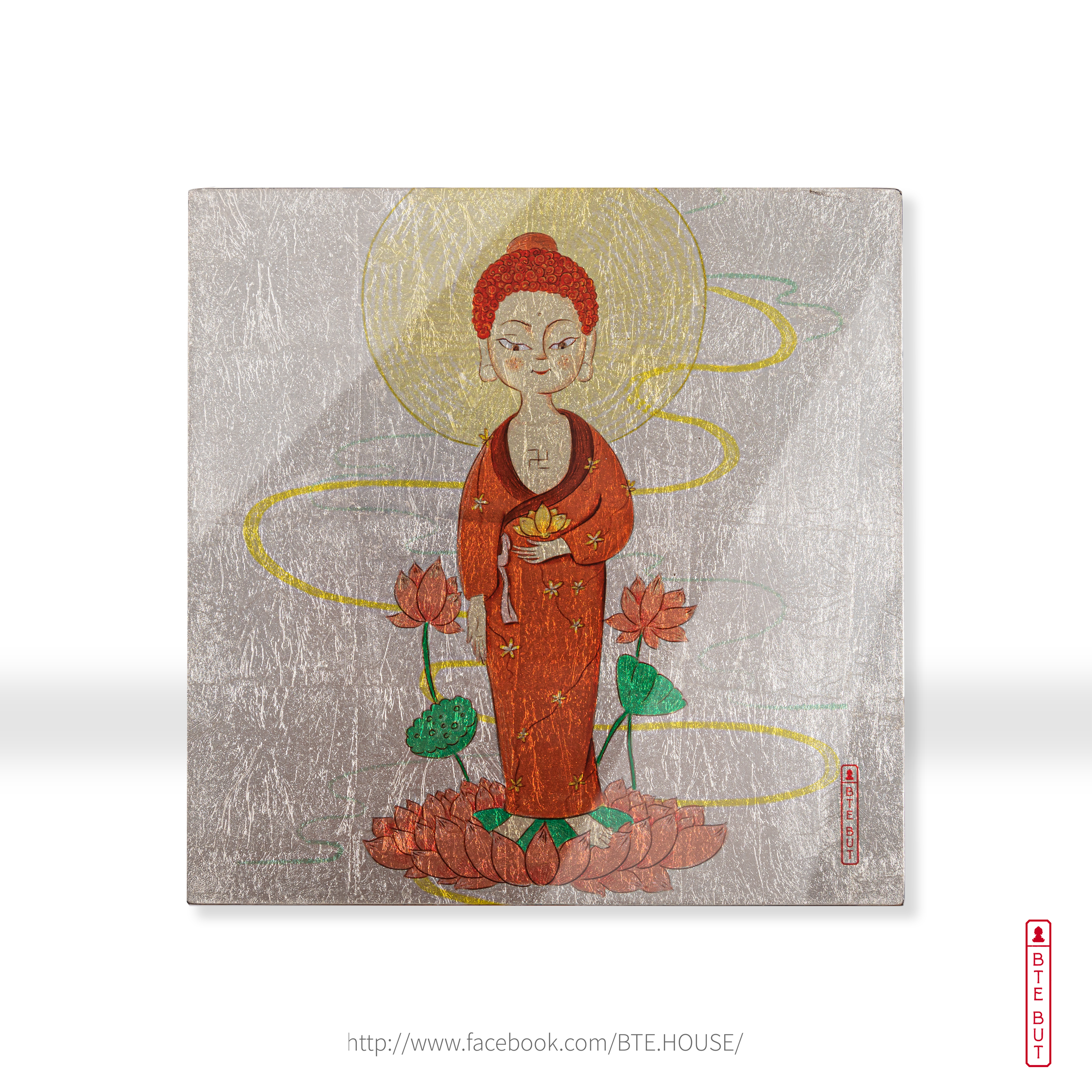 Tranh sơn mài dát bạc - Phật A Di Đà Tay Cầm Đóa Hoa Sen