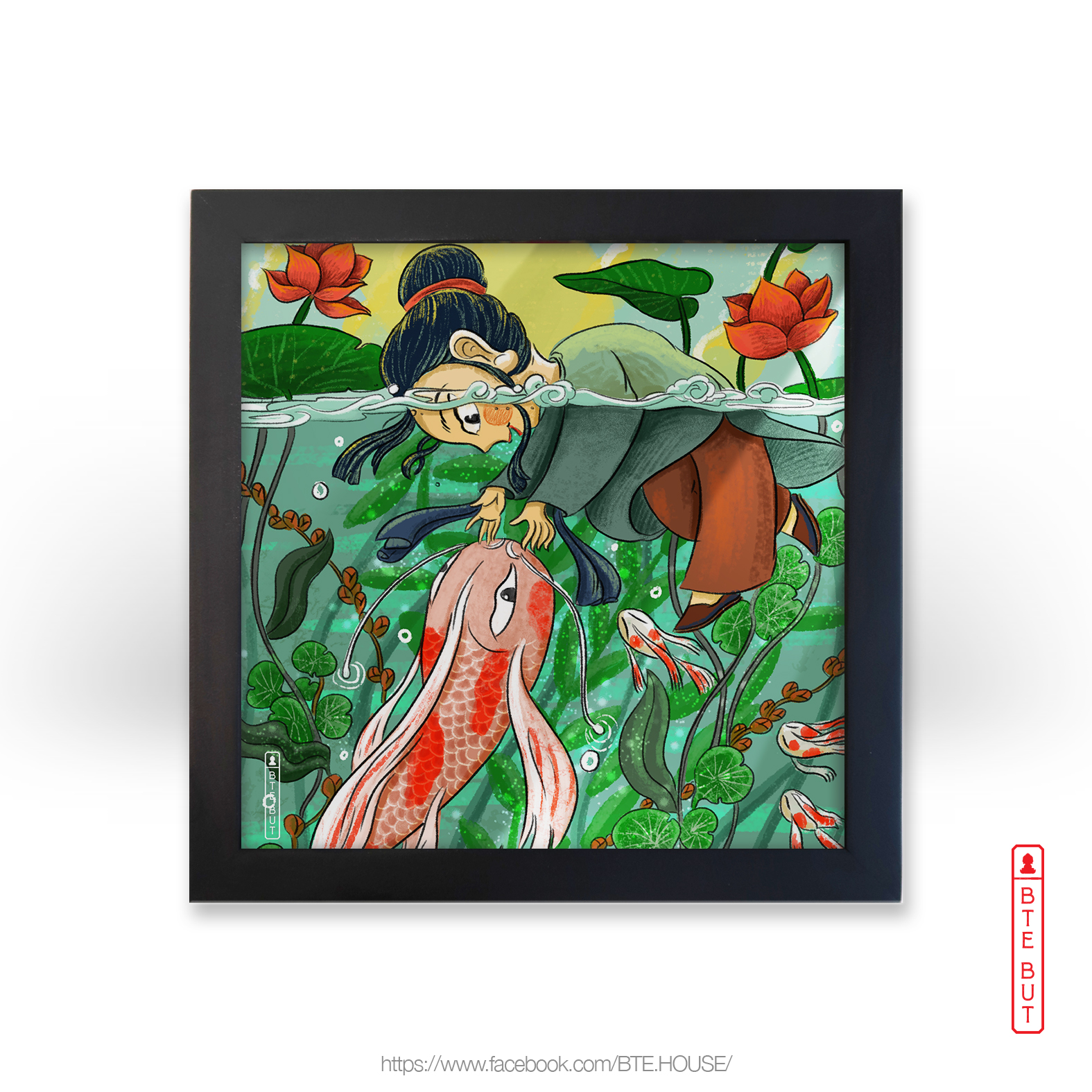 Tranh giấy Art - Quan Âm Phóng Sanh & Cá Quay Đầu Cảm Tạ Ân Nhân