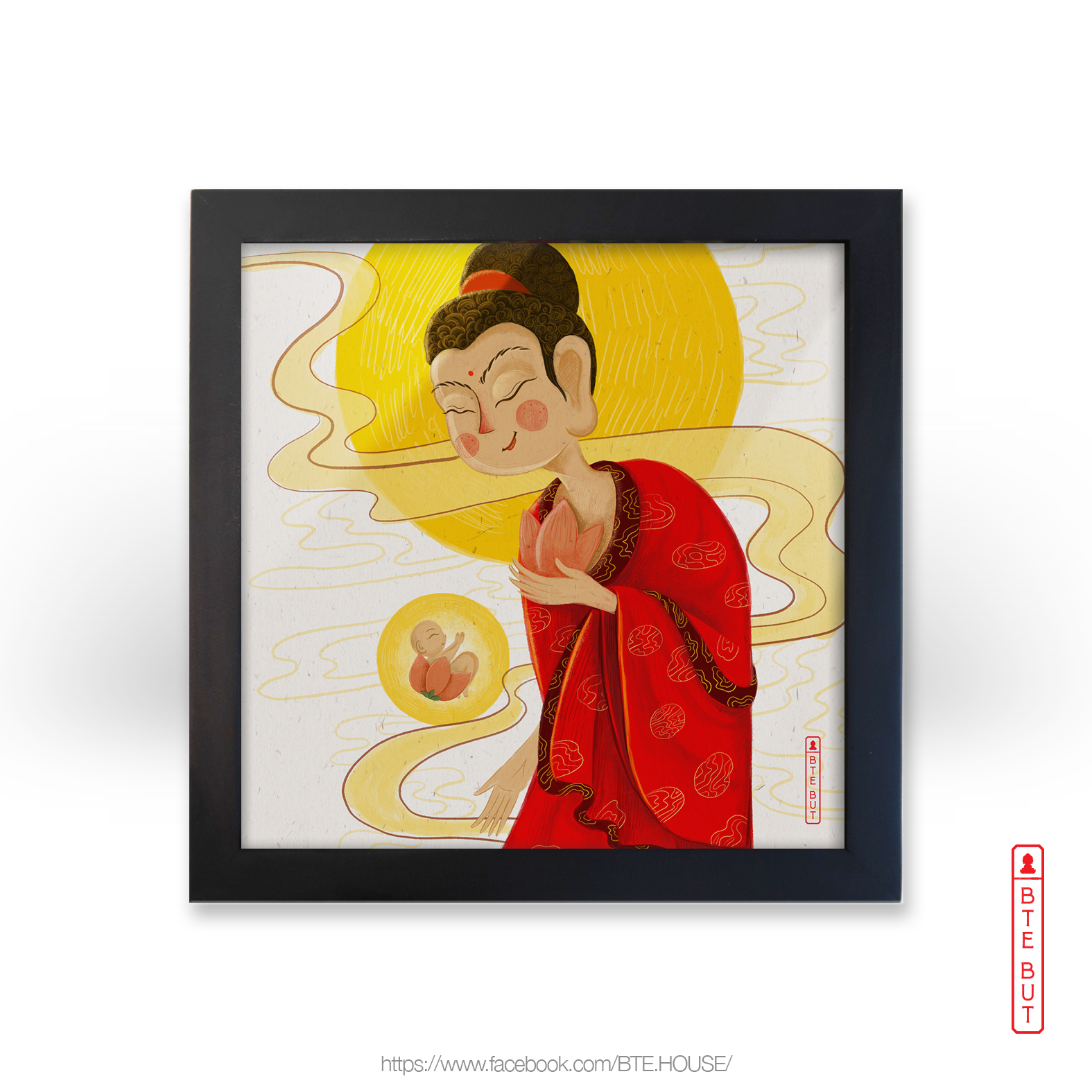 Tranh giấy Art - A Di Đà Tiếp Dẫn Chúng Sinh