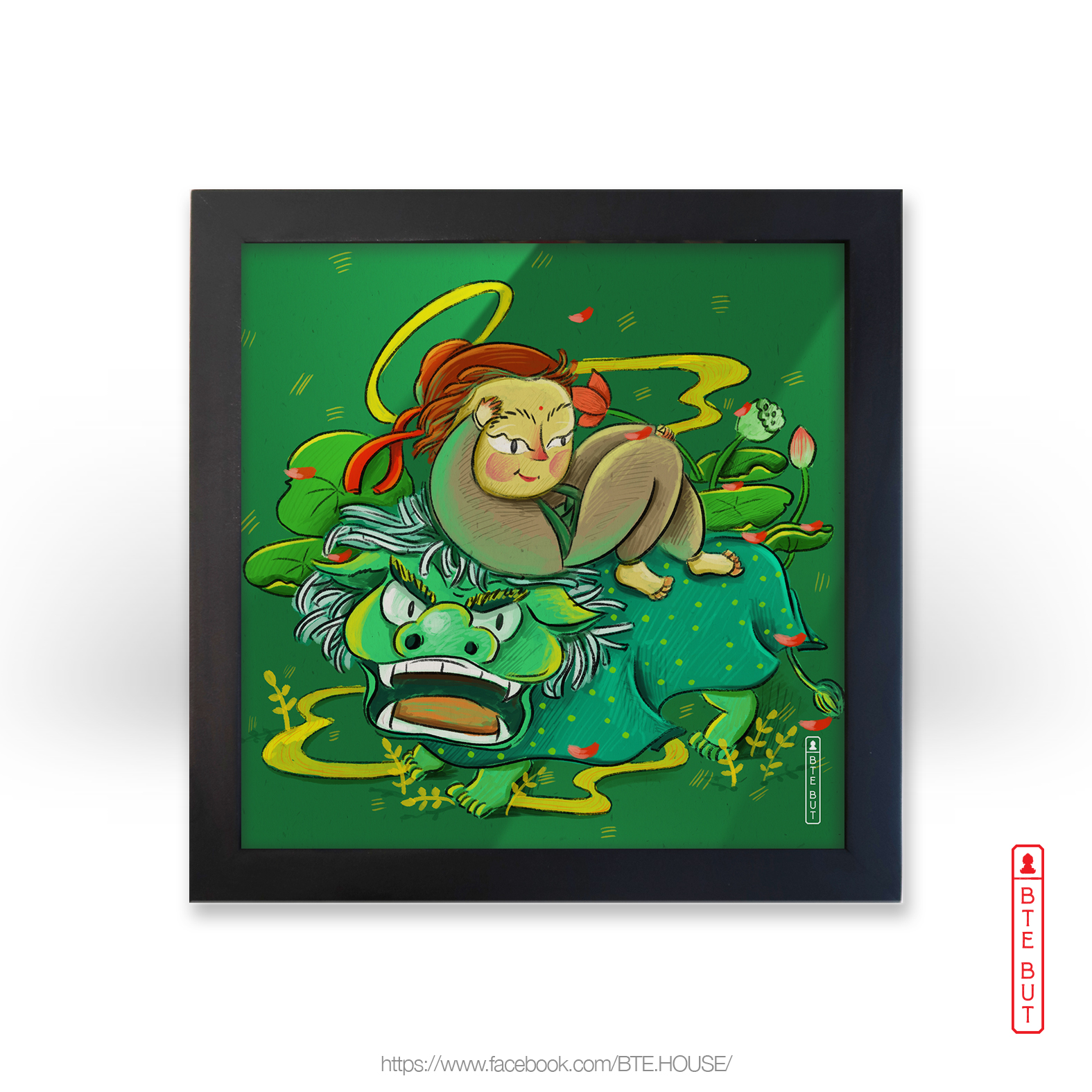 Tranh giấy Art - Văn Thù Sư Lợi Bồ Tát Lân Sư