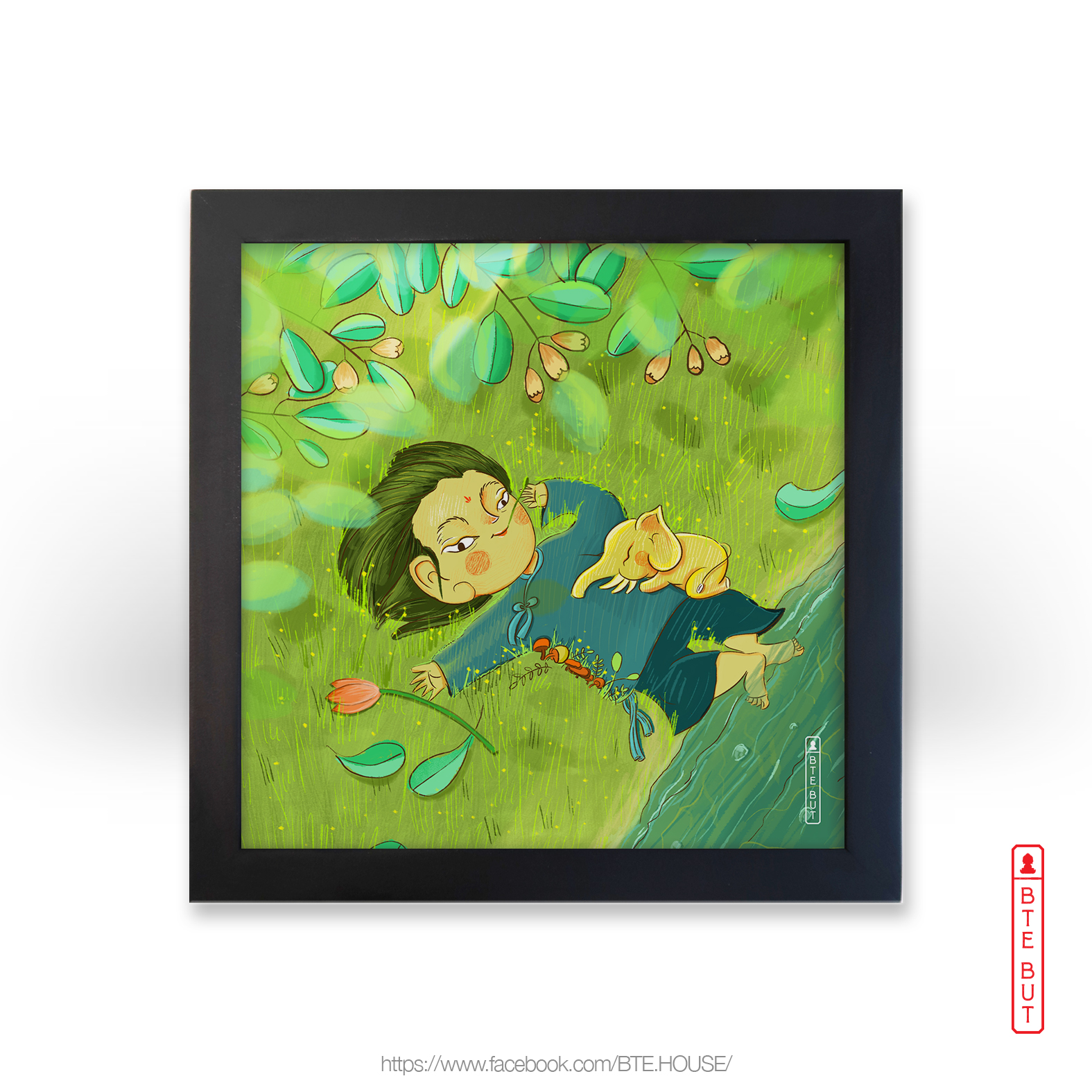 Tranh giấy Art - Phổ Hiền Bồ Tát Và Chú Voi Con