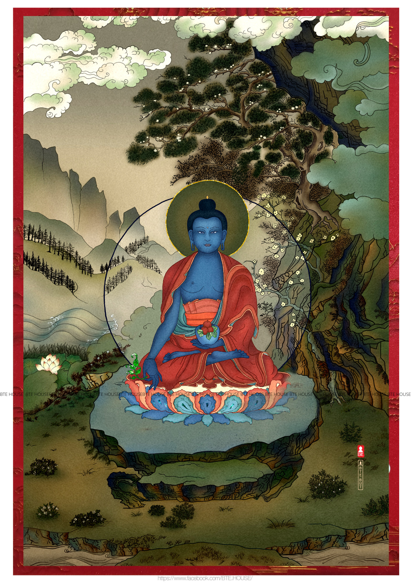 Tranh Giấy Ngọc Trai-Phật Dược Sư - Medicine Buddha
